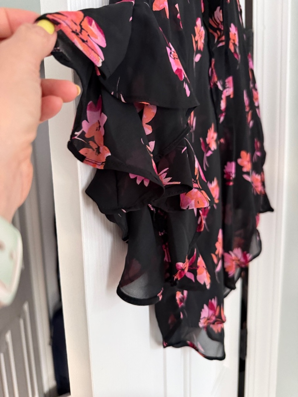 Vince Camuto Black Sheer Blouse with Pink & Coral Floral Print - Picture 3 of 5